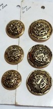 Vtg Metal Buttons 6 UNKNOWN MILITARY CREST Reproduction 18mm &amp; 22mm GOLD A7 - $6.75