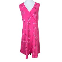Fresh Produce Dress Medium Pink Floral Surplice V-Neck Lettuce Trim 100% Cotton - £31.27 GBP