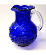 Vintage Cobalt Blue Water Pitcher Jug Grapes &amp; Leaves Embossed 2.5 Qt - ... - $24.73