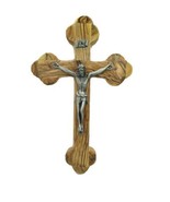 10 Inch olive wood wall Cross Crucifix Jesus Christ budded Jerusalem Gif... - $53.54 CAD