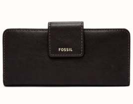 New Fossil Madison Slim Clutch Wallet Leather Black - $37.11