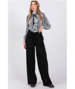 Wide Leg High Waisted Belted Pleated Women&#39;s Black Pants Trendy Casual - $39.95