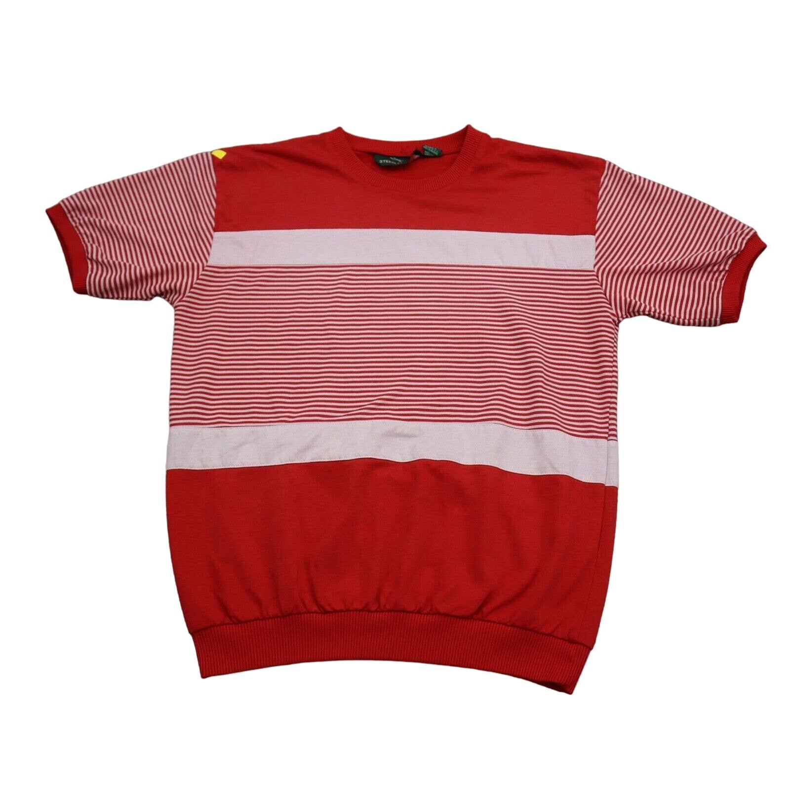 Steeplechase Sweater Mens M Red Short Sleeve Crew Neck Knit Stripe Pullover - $16.71
