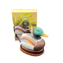 Vintage Mallard Duck Bisque Porcelain Wood Base Lint brush - $19.73