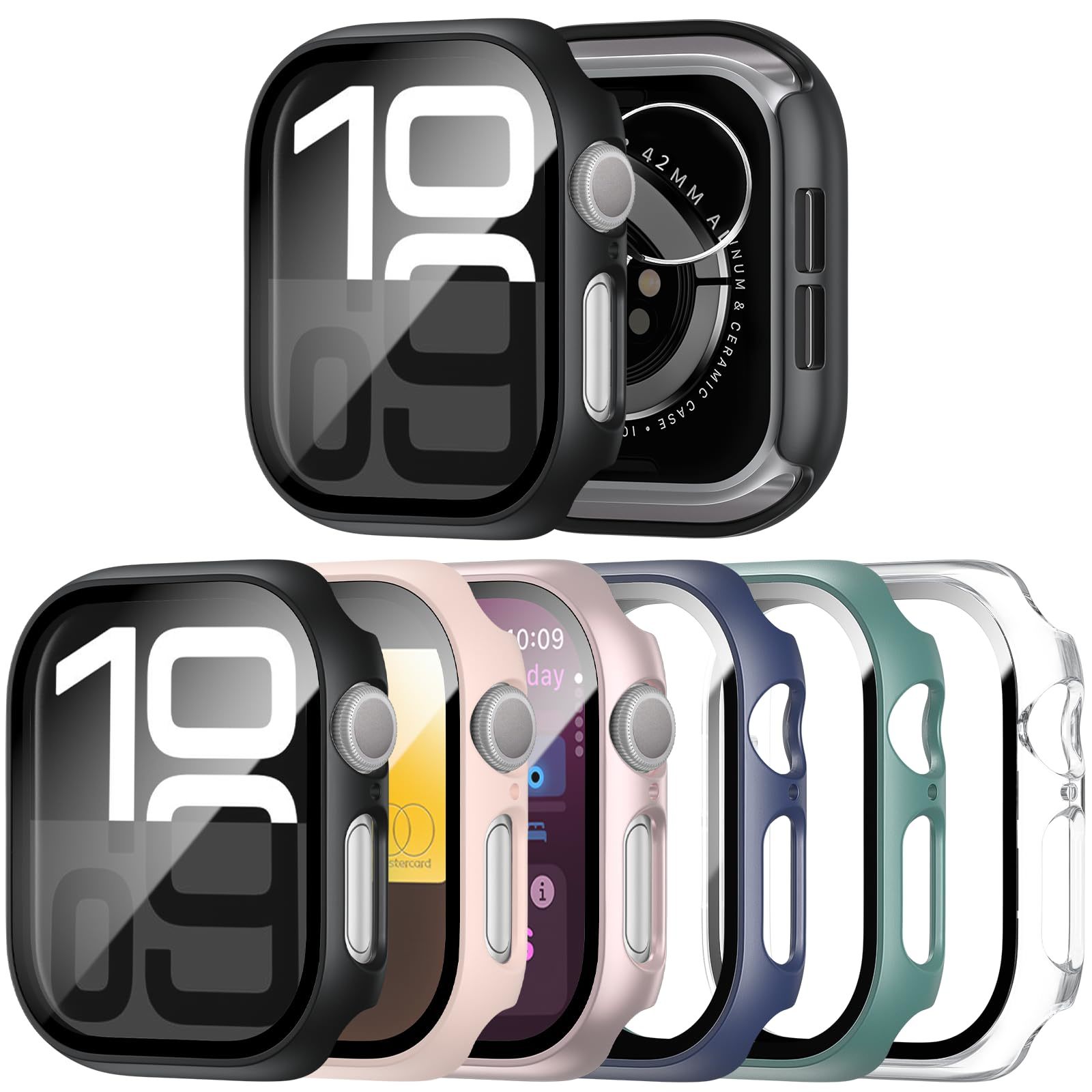 JERXUN 6 Pack Case with Tempered Glass Screen Protector for Apple Watch Series