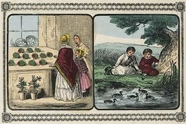 Women visit a shop that sells plants and boys by a pond count ducks. by Charles  - £17.23 GBP+
