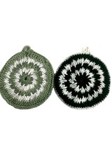 Set of 2 Handmade Crochet Trivets Pot Holders Wall Hanging Green White - £9.49 GBP