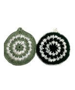 Set of 2 Handmade Crochet Trivets Pot Holders Wall Hanging Green White - £9.28 GBP