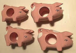Lot of 4 Pink White Spots Pigs Piglets Wood Napkin Ring Holders 3.5&quot; x 2&quot; x 1.5&quot; - £20.46 GBP