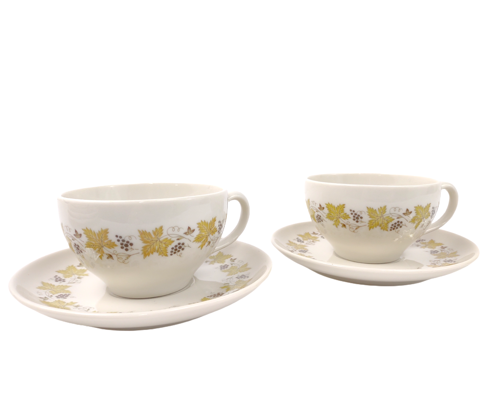 Primary image for Set of 2 Syracuse China VINTAGE Cups & Saucers c1966-70, Grape Leaves Carefree