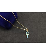 Einzigartiger Türkis Ankh Kreuz Schlüssel des Lebens 18k Gold Halskette ... - $180.42+