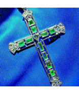 Earth mined Emerald Rose cut Diamond Antique Cross Vintage Deco Pendant ... - $138,372.13 MXN