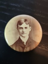 Antique Celluloid Photo Button Pendant 1900s Young Man Mourning Photo - £38.99 GBP