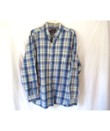 Chaps men&#39;s shirt button up XL blue white plaid long sleeve 100% cotton - $14.65