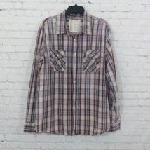 Aeropostale Shirt Mens XL Beige Red Plaid Long Sleeve Button Up Patch We... - £19.50 GBP