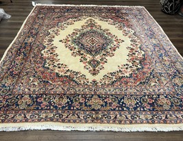 Oriental Rug 9x10 Antique Wool Carpet Semi Open Field Cream and Navy Blue Kirman - £1,905.86 GBP