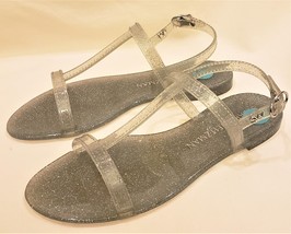 Stuart Weitzman Sallie T-Strap Flat Jelly Sandals Sz.8B Green/Gray with ... - $49.97