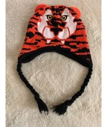 Boys Orange Black Tiger Knit Winter Hat Fleece Lined - $8.73 CAD