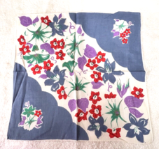 Vintage Hankie Morning Glories &amp; Flowers Blues Red Purples Greens 11 3/4... - €8,49 EUR