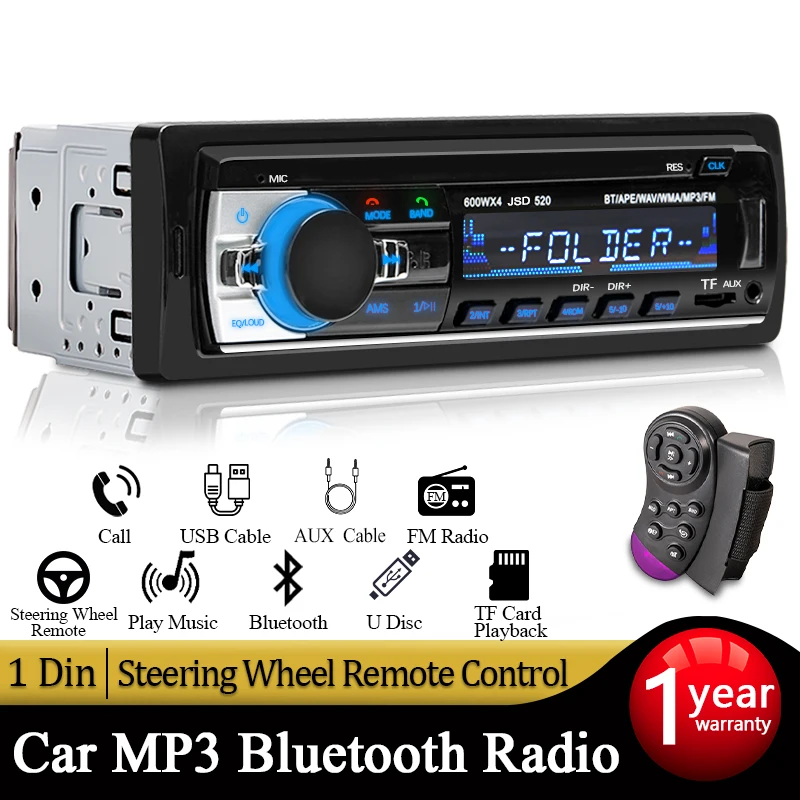 Car Radio 1 din Stereo Multimedia MP3 Player Digital Bluetooth FM ISO Power Aux - £17.01 GBP+