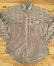 Levi&#39;s Men&#39;s Medium Striped Button Up Shirt Vintage Big E Distressed Lightweight - £37.65 GBP