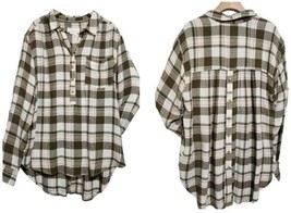 Anthropologie Large Women&#39;s Brown Plaid Isadora Button Back Blouse  Button Up - £14.69 GBP