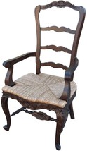 Dining Arm Chair French Country Tall Carved Wood, Handwoven Rattan Rush - £710.49 GBP