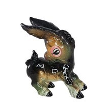 Vintage Japan Ceramic Donkey Figurine Long Eared Pink Eyes Kitsch - £15.46 GBP