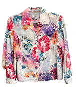 Coldwater Creek Floral Jacket White Multi Size 18 Linen Blend Buttons Co... - £19.84 GBP