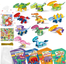 Dinosaur building block toys for party favors valentines w/ stickers for 20 kids - £7.51 GBP