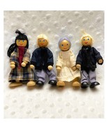 Vintage Handmade Wooden, Bendable Rope Limb, 4&quot; Dollhouse Dolls, Set of (4) - $22.95 CAD