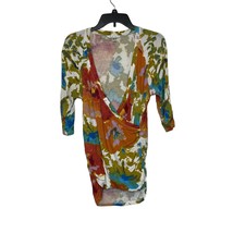  CAbi Watercolor Ruched Faux Wrap Top 3/4 Sleeve Stretch Multicolor Women Large - £17.40 GBP