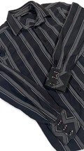 Vintage DKNY Jeans 89 NYC, Black Embroidered Stripe Long Sleeve Dress Shirt, LG - £30.39 GBP