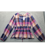 Pilcro Anthropologie Blouse Women&#39;s S Multi Plaid Tie Waist V Neck Butto... - $47.13 CAD