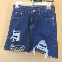 Sexy Fish Net Distressed Destroyed Mini Jean Skirt - $11.76