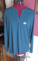 LL Bean Womens Long Sleeve Jersey Top Blue Print Split Neck Large New With Tag - £27.09 GBP