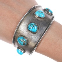 6.5&quot; Vintage M.E. Native American Silver cuff bracelet with turquoise - £429.37 GBP