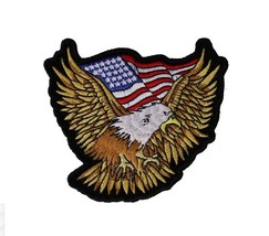 Eagle AMERICAN FLAG 3-1/2&quot; x 3-3/4&quot; iron on patch (2938) Biker (D23) - £8.25 GBP