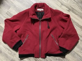 Vintage Wool Bomber Coat Red Black Saxton Hall Nylon Lined Jacket Size Medium - £19.01 GBP