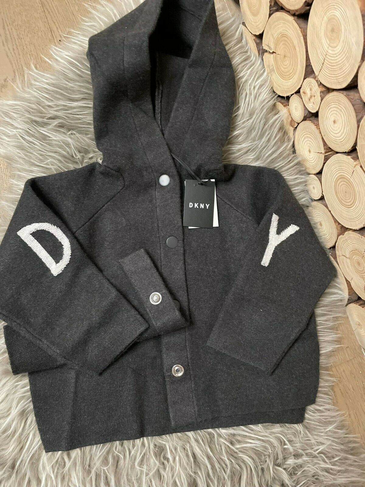 NEW Genuine DKNY kids jacket D35Q40/A48 grey for girls hood buttons 6Y 8Y 12Y - $56.50