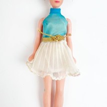 Vintage 1970 Dawn Doll &amp; Friends Original Blue &amp; White Mini Dress Gold Belt - $10.99
