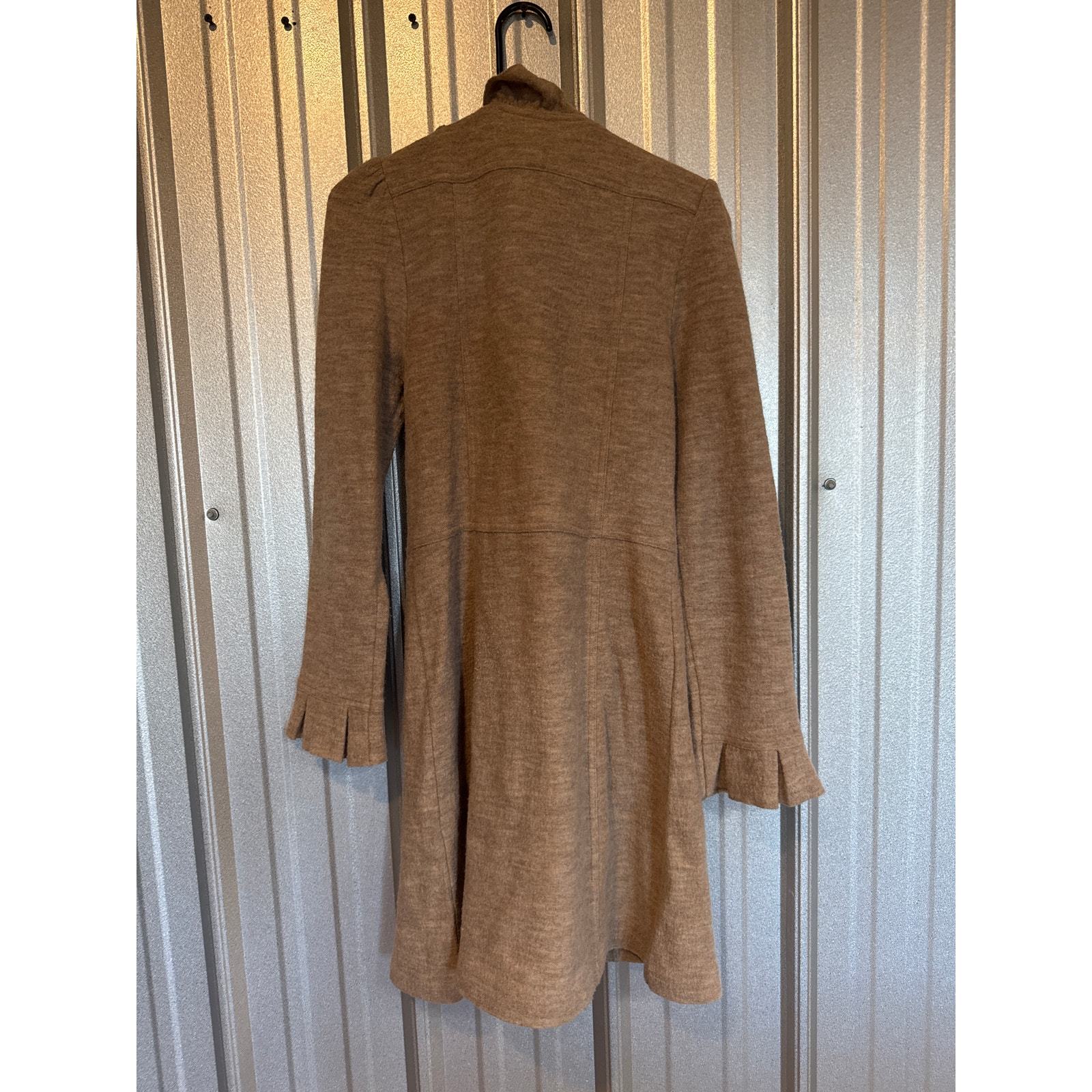 Luii Camel Ruffle Trim Long Button Down Felted Wool Knit Jacket Womens Sz Small Item image 2