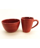 Large Ceramic Bowl &amp; Mug Set, Pottery Barn, Sausalito Pattern, Merlot Re... - $26.73 CAD