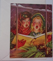Vintage Whit Greeting Christmas Card Caroling Girls Unused With Envelope - £4.77 GBP