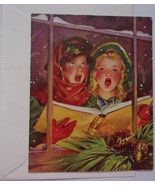 Vintage Whit Greeting Christmas Card Caroling Girls Unused With Envelope - $112.04 MXN