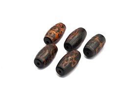 Natural Tibetan Agate Barrel Beads, Black Dzi beads, Barrel Agate - $2.50