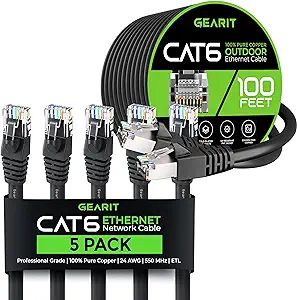 GearIT 5Pack 100ft Cat6 Ethernet Cable &amp; 100ft Cat6 Cable - £223.37 GBP
