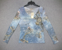 Xcit USA Women&#39;s Shirt Long Sleeve Blue Floral Rhinestone L NWT - £14.41 GBP