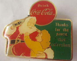 Coca-Cola Santa thanks for the pause Lapel Pin Using 1938 Haddon Sundblo... - $7.43