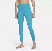 Nike Women&#39;s Yoga 7/8 Lurex High Rise  Dri-Fit Leggings Aqua Turquoise Sz S, New - $19.79